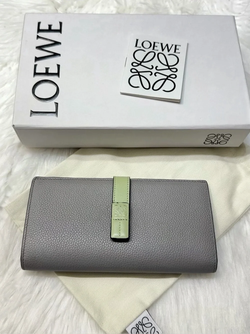 Loewe Anagram Pearl Gray Pale Green Vertical Bifold Wallet